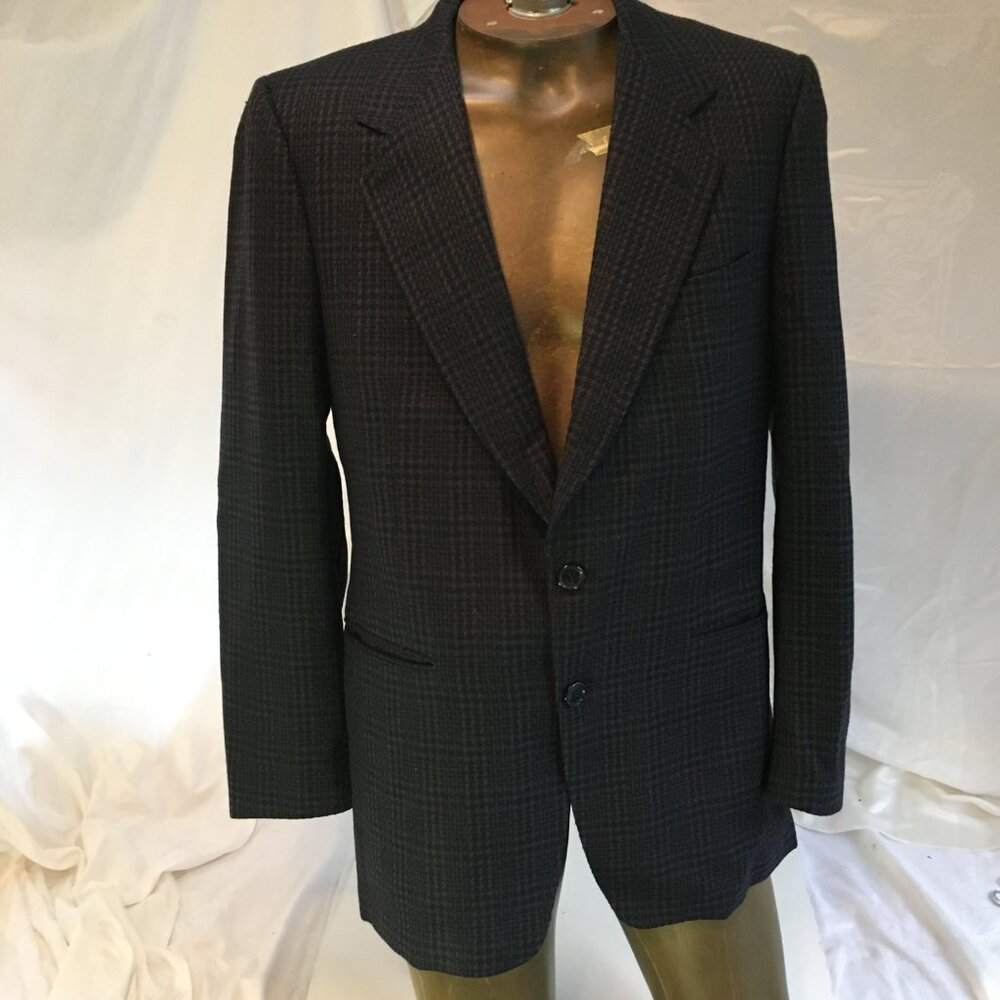Shipley Harris Tweed Style Houndstooth Black Blue Suit Jacket Blazer Med Wool